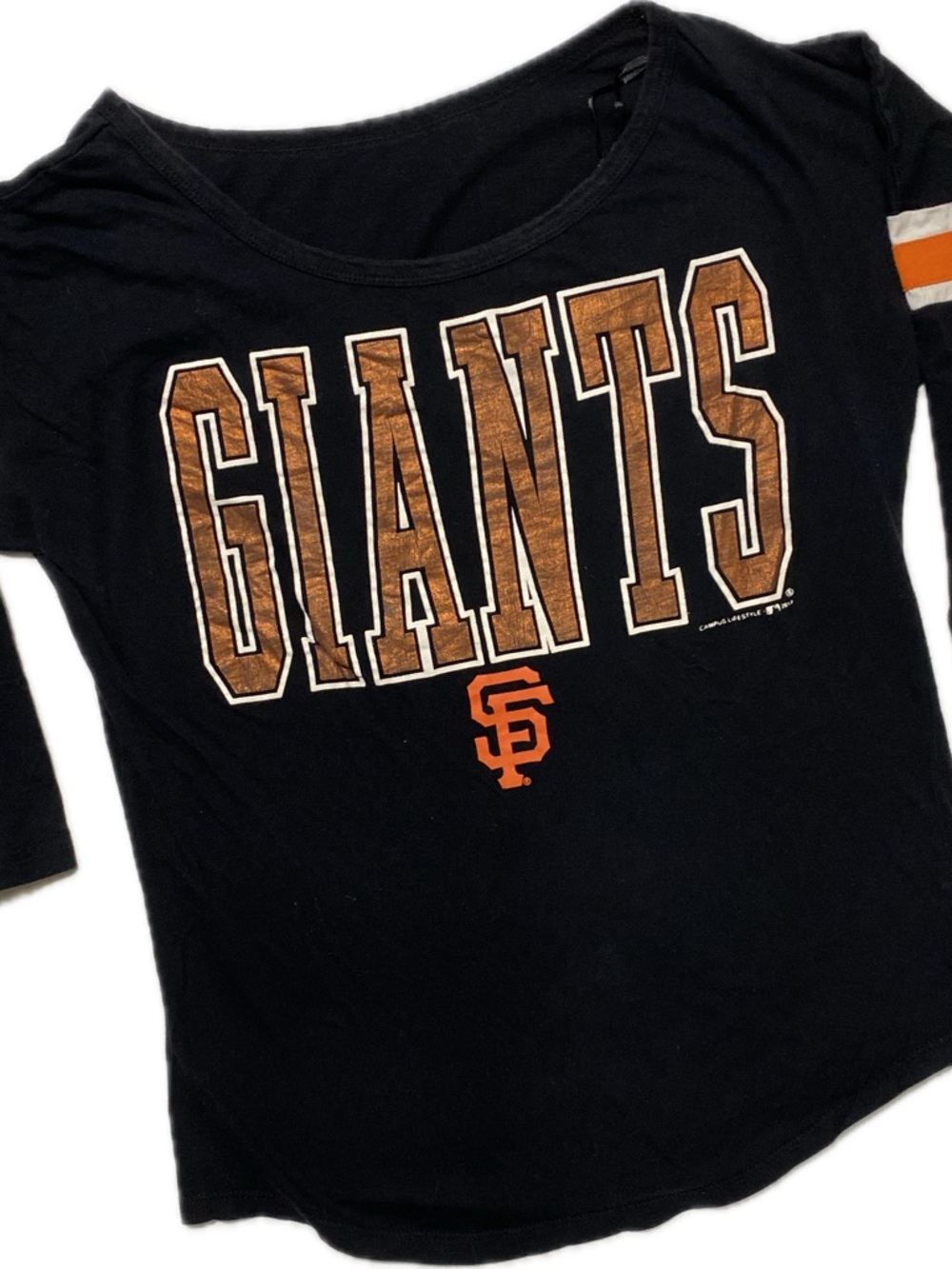 Giants Women's Black Tee with Orange & Brown Lettering
